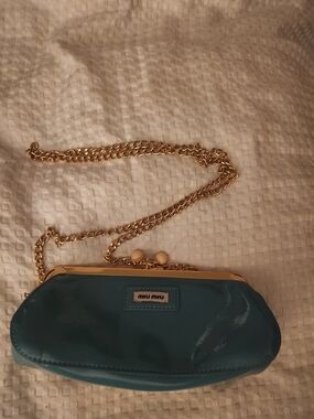 Miu Miu Teal Shoulder Clutch with Gold Chain